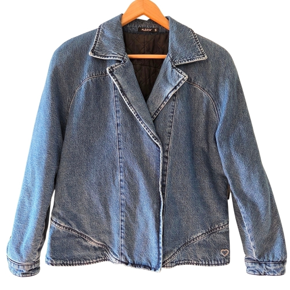 Please Vintage Boho Casual Women's Denim 80s Quilted Jean Jacket Size Medium